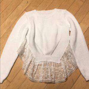 No21 white cotton sweater with lace insert size S